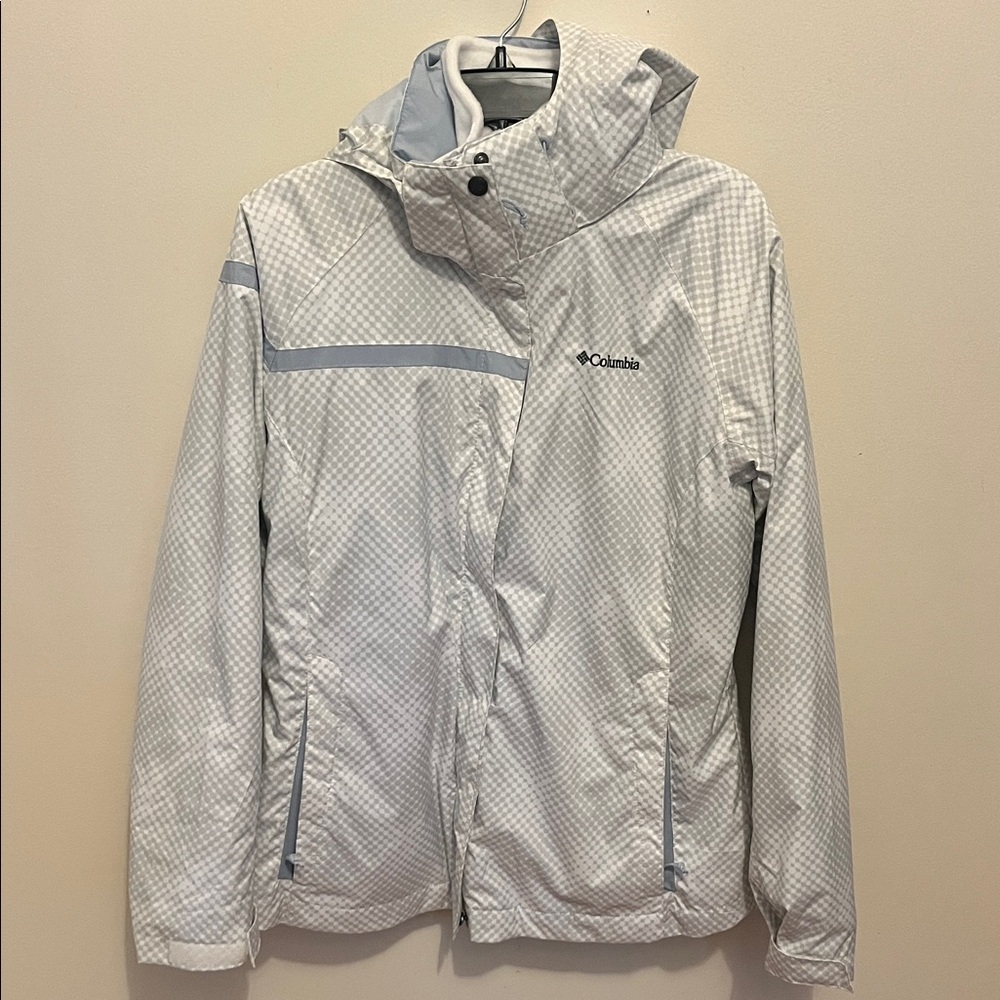 Columbia Fleece Interchange Light Blue and Gray and White Checkered Coat
